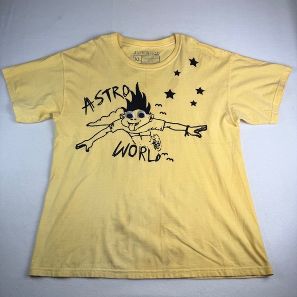 Travis Scott Astroworld Look Mom I Can‎ Fly Graphic T Shirt Yellow XL